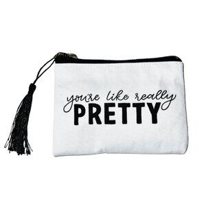 Mean Girls Quote Small White & Black Canvas Pouch with Tassel